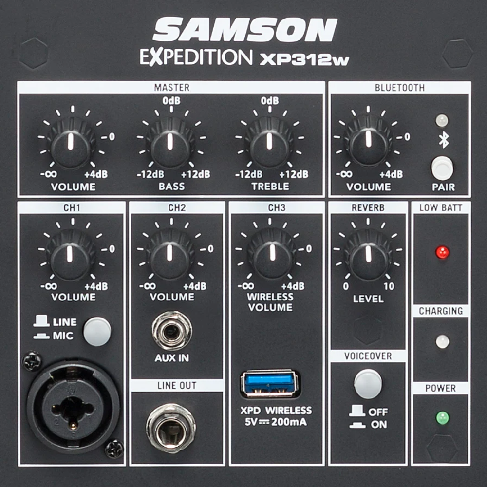 Samson XP312w Aktivur hátalari við tráleysari mikrofon