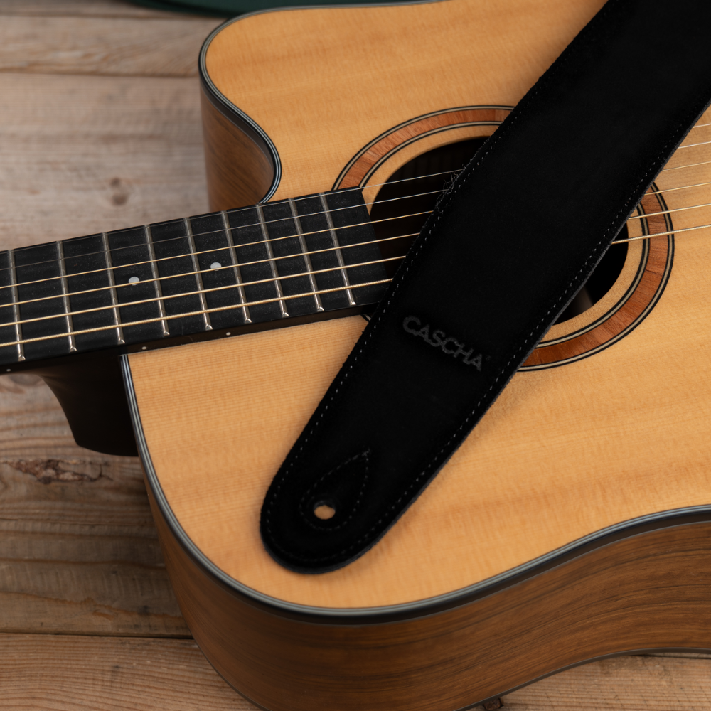 Cascha Guitar Leather Strap Standard - Black